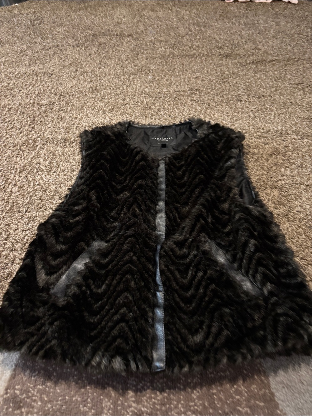 Sanctuary Black Faux Fur Sleeveless Vest